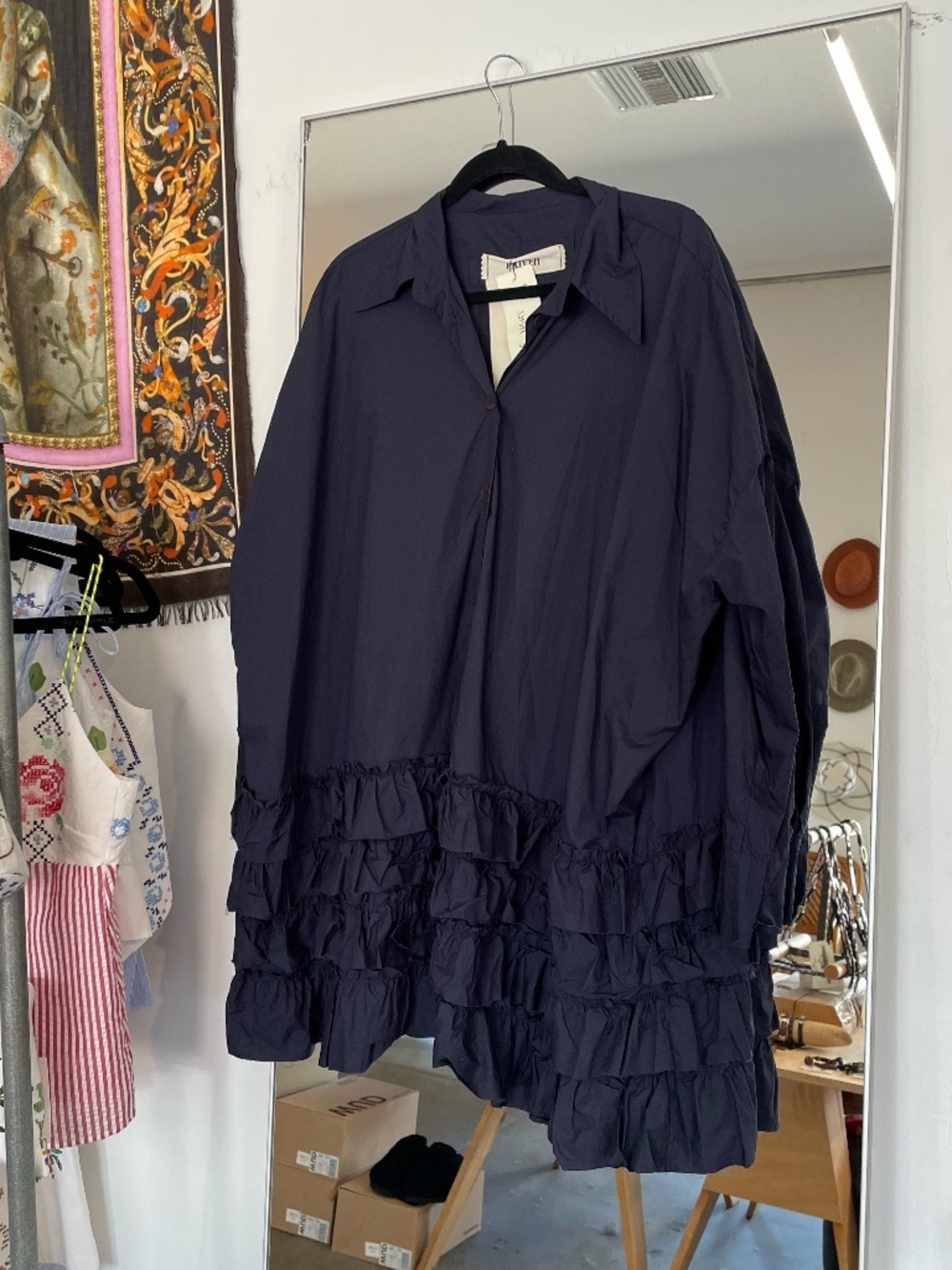 Priveh Ruffled Dress In Navy